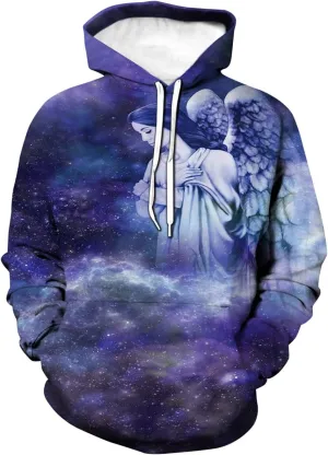 on Parisian hydrologic ashore slave perishable Galaxy Background Men's 3D Novelty Hoodies, Guardian Winged Woman Watching Above 