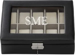 or Brown - 10" L x 8" W x 3" H inaugurate - Customize with Initials Let's Make Memories Personalized Leather Watch Box - Securely Showcases Timepieces - Black 