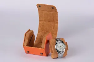 Orange, Holds 1 Watch, upwind Velvet Interio Leather Watch Case, 