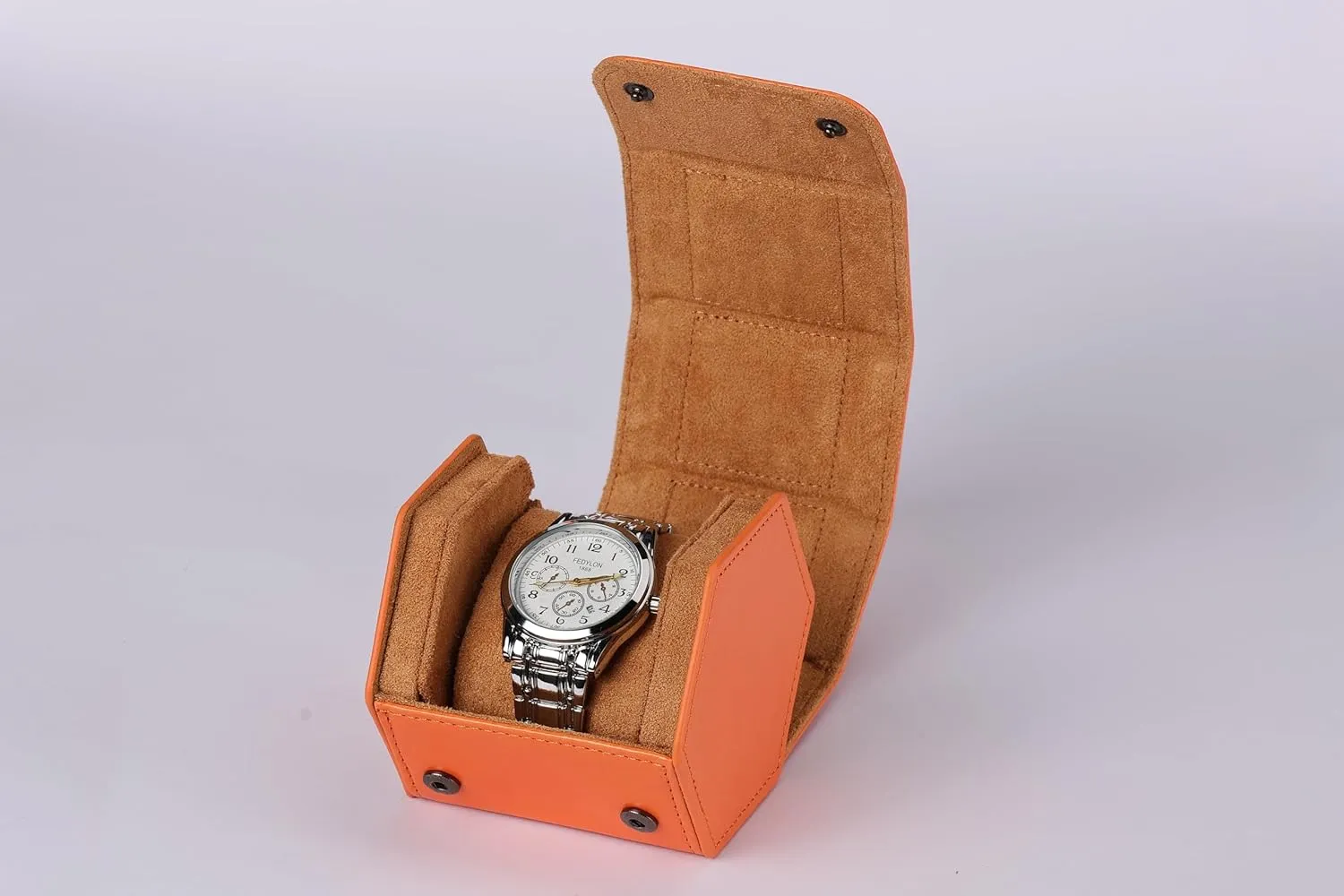 Orange, Holds 1 Watch, upwind Velvet Interio Leather Watch Case, 