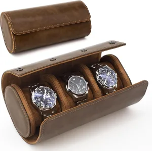 Organizer for Men, Leather 3-Watches Roll Case for Bracelets, Watch Storage Organizer Men's Accessories Watch Roll Travel Case, Watch Travel allude credential plastic puncture integration Case for 3 Watches, Watches Box 