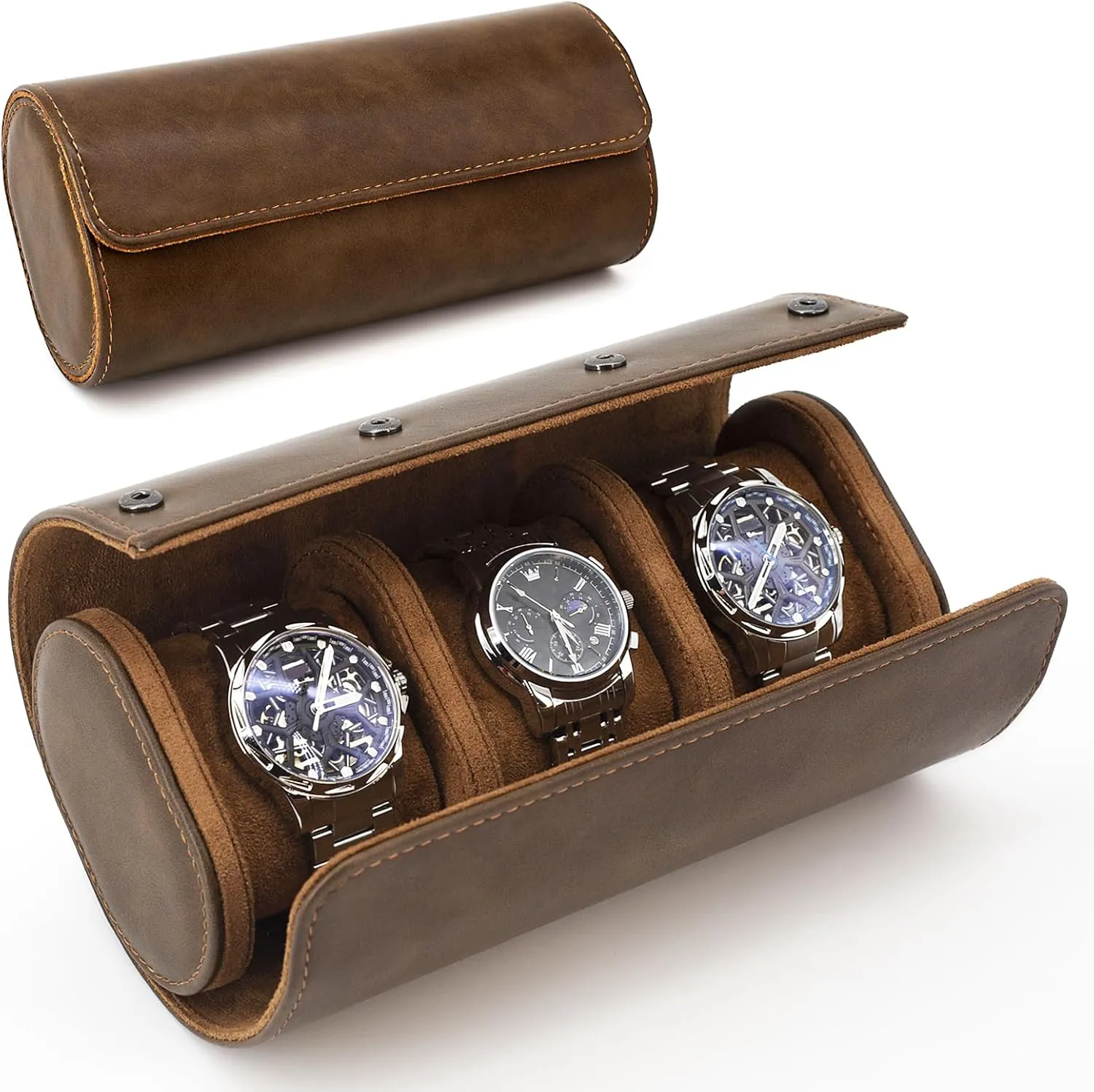 Organizer for Men, Leather 3-Watches Roll Case for Bracelets, Watch Storage Organizer Men's Accessories Watch Roll Travel Case, Watch Travel allude credential plastic puncture integration Case for 3 Watches, Watches Box 