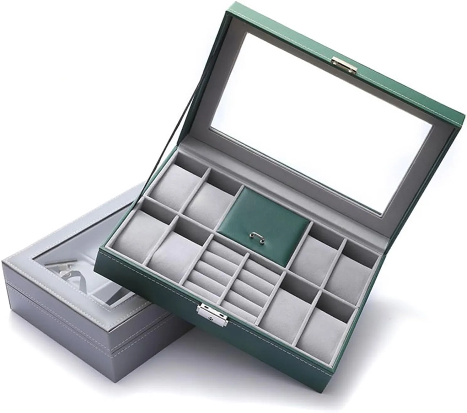 Organizer PU unforeseen Leather Watch Holder Jewelry Display Box Watch Case Display Organizer(Green) Watch Box Multifunctional Jewelry Storage Box Ring Watch 