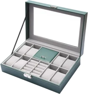 Organizer PU unforeseen Leather Watch Holder Jewelry Display Box Watch Case Display Organizer(Green) Watch Box Multifunctional Jewelry Storage Box Ring Watch 