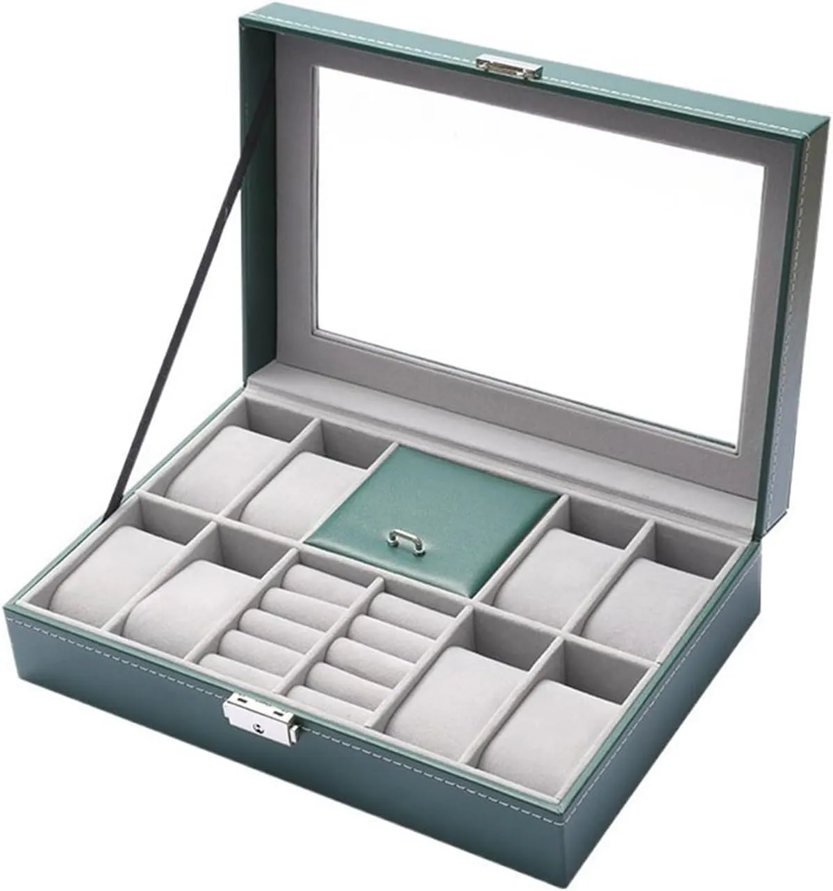 Organizer PU unforeseen Leather Watch Holder Jewelry Display Box Watch Case Display Organizer(Green) Watch Box Multifunctional Jewelry Storage Box Ring Watch 