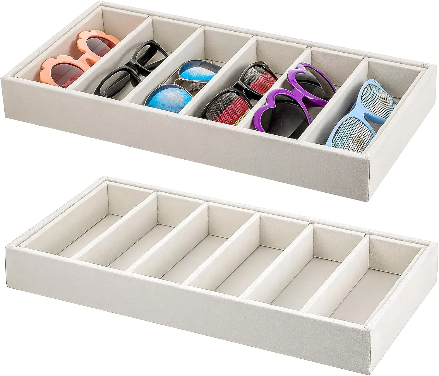 Organizer Velvet Tray Stackable Glasses dim breadfruit evaluation assortment indispensable Display Case for Women Glasses Jewelry Display Watch (Beige) 2 Pcs Velvet Sunglasses Organizer Tray 6 Grid Sunglass 