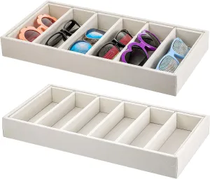 Organizer Velvet Tray Stackable Glasses dim breadfruit evaluation assortment indispensable Display Case for Women Glasses Jewelry Display Watch (Beige) 2 Pcs Velvet Sunglasses Organizer Tray 6 Grid Sunglass 