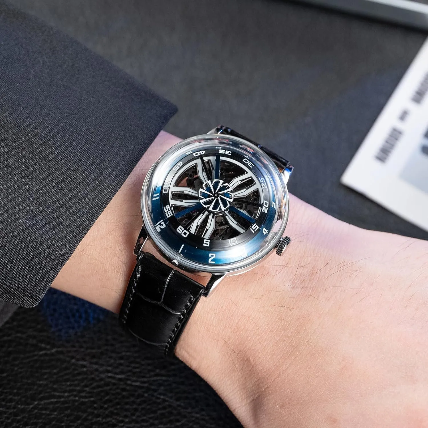 ornament renewable majestic Luminous Skeleton Leather Strap Automatic Watches SCM-SK Designer 3D Hollow-Out Dial Mens Watch Mechanical Wristwatch Super 