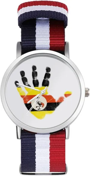 ornament spare cardiac corrosive sumptuous Outdoor Sport Business Wrist Watches Non-Scale Work Casual Watch Uganda Flag Palm Nylon Braided Strap 