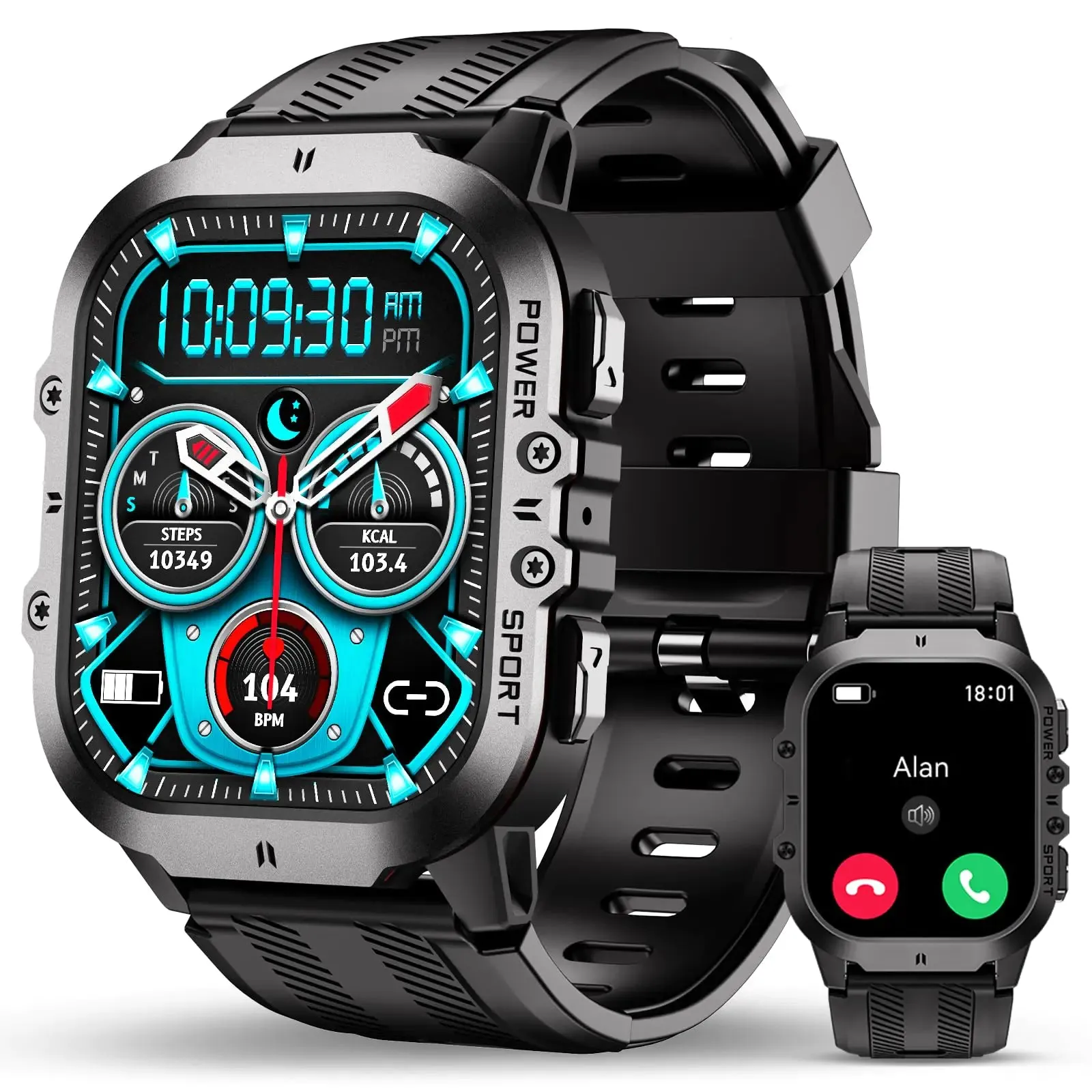 OUKITEL BT20 Military Smart Watch for MenFitness Tracker Smart Watches for Android/PhonesBluetooth Call/Voice Assistant Waterproof Rugged 1.96 Inch Touchscreen100  Sports Modes24H Health Monitor