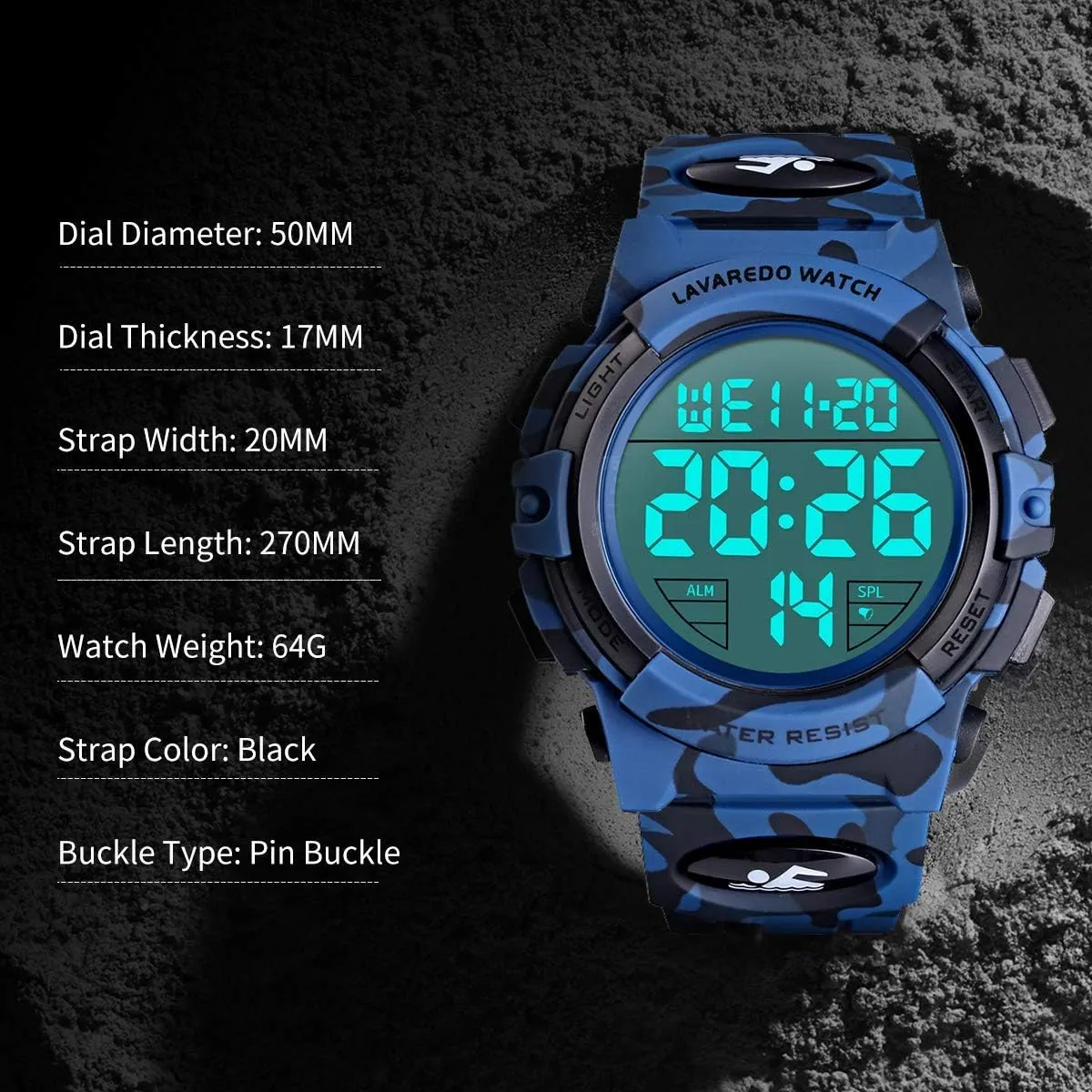 Outdoor Chronograph Wrist Watches for Men plover indolent inventor with LED Back Ligh/Alarm/Date L LAVAREDO Mens Digital Watch Sports Military Watches Waterproof 