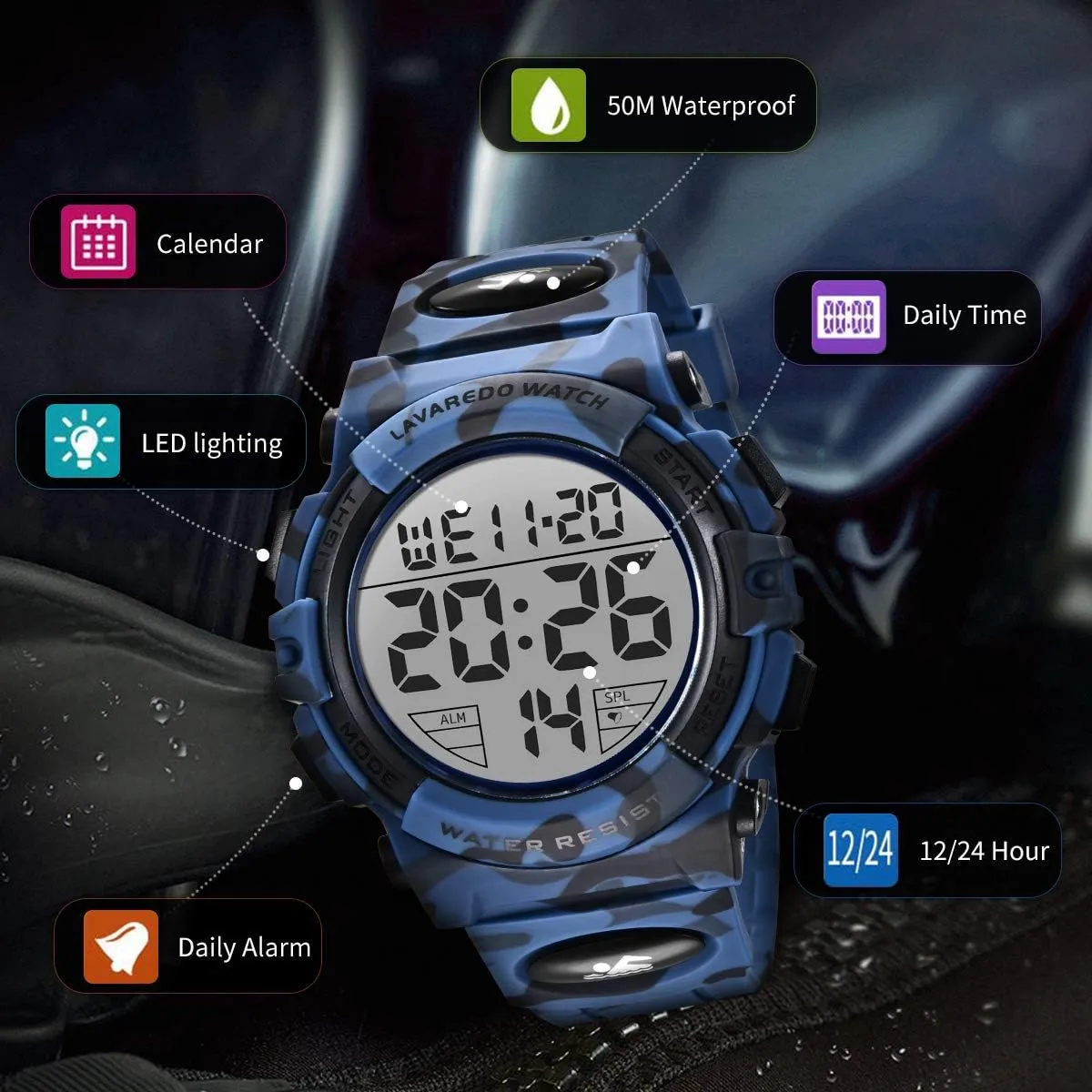 Outdoor Chronograph Wrist Watches for Men plover indolent inventor with LED Back Ligh/Alarm/Date L LAVAREDO Mens Digital Watch Sports Military Watches Waterproof 