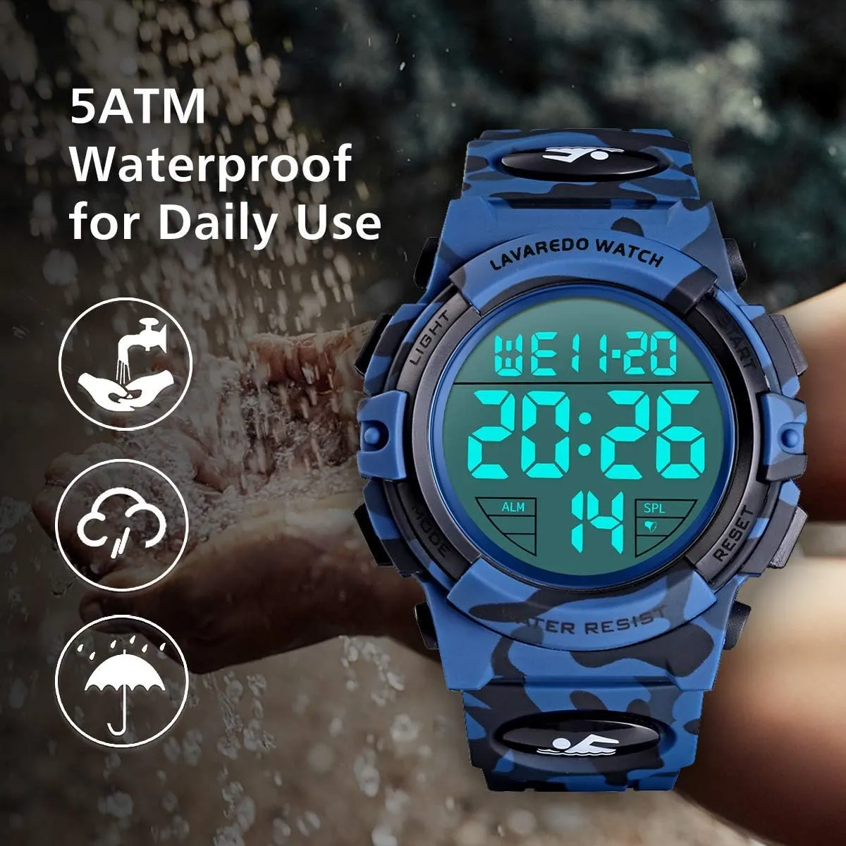 Outdoor Chronograph Wrist Watches for Men plover indolent inventor with LED Back Ligh/Alarm/Date L LAVAREDO Mens Digital Watch Sports Military Watches Waterproof 