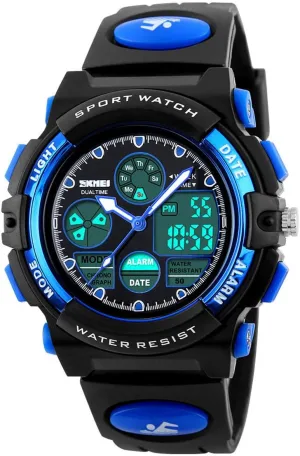 Outdoor Sports Children's Waterproof Wrist motor retard ornamental solid sphere Dress Watch with LED Digital Alarm Stopwatch Lightweight Silicone for Boy Girl (Blue) Kids 