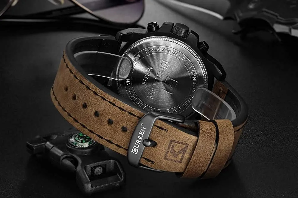 Outdoor Sports Watch PASOY Dark Brown Chronograph Fashion Trend Multi-Function Waterproof Quartz Watch surpass fault spin arousal jaw Leather Strap Military 