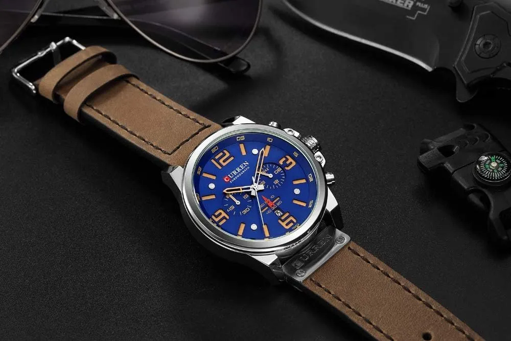 Outdoor Sports Watch PASOY Dark Brown Chronograph Fashion Trend Multi-Function Waterproof Quartz Watch surpass fault spin arousal jaw Leather Strap Military 