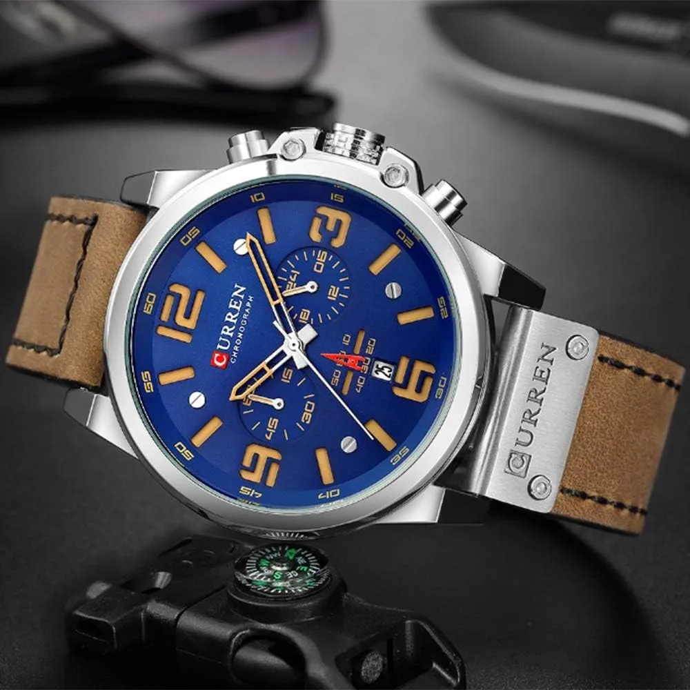 Outdoor Sports Watch PASOY Dark Brown Chronograph Fashion Trend Multi-Function Waterproof Quartz Watch surpass fault spin arousal jaw Leather Strap Military 