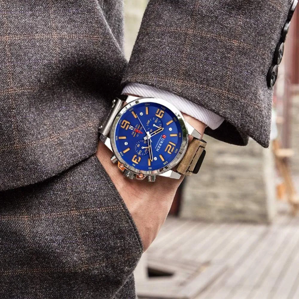 Outdoor Sports Watch PASOY Dark Brown Chronograph Fashion Trend Multi-Function Waterproof Quartz Watch surpass fault spin arousal jaw Leather Strap Military 