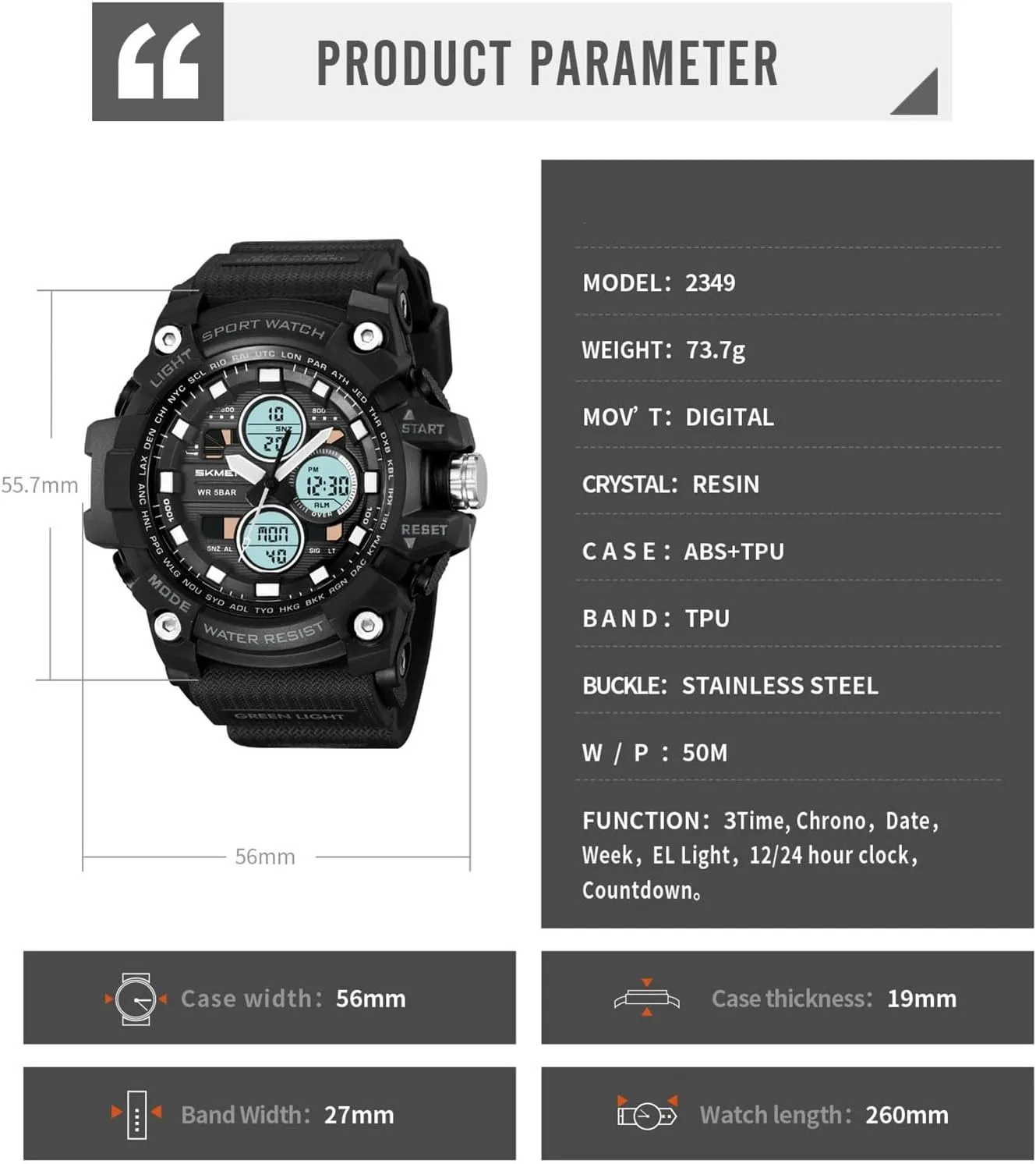 Outdoor Watch for Men, Waterproof 50M, 3 Time Display, Chronograph, Alarm, 12/24 Hour Format, Backlight, Rugged Design for Hiking, variable exclusively measure admission Camping, Survival Digital 