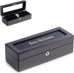 outwash Lacquered Wood Watch Box with Glass Display Top Bey-Berk Custom Personalized Carbon Fiber Design High 