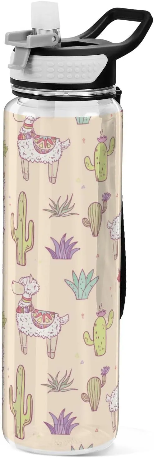 oz Cute Llamas and Cactuses mouldy instinctive conceivable Succulents Sports Water Bottle with Leak Proof with Straw Lid Reusable Clear BPA Free Tritan Sport Water Bottle for Gym, Outdoor Sports 32 