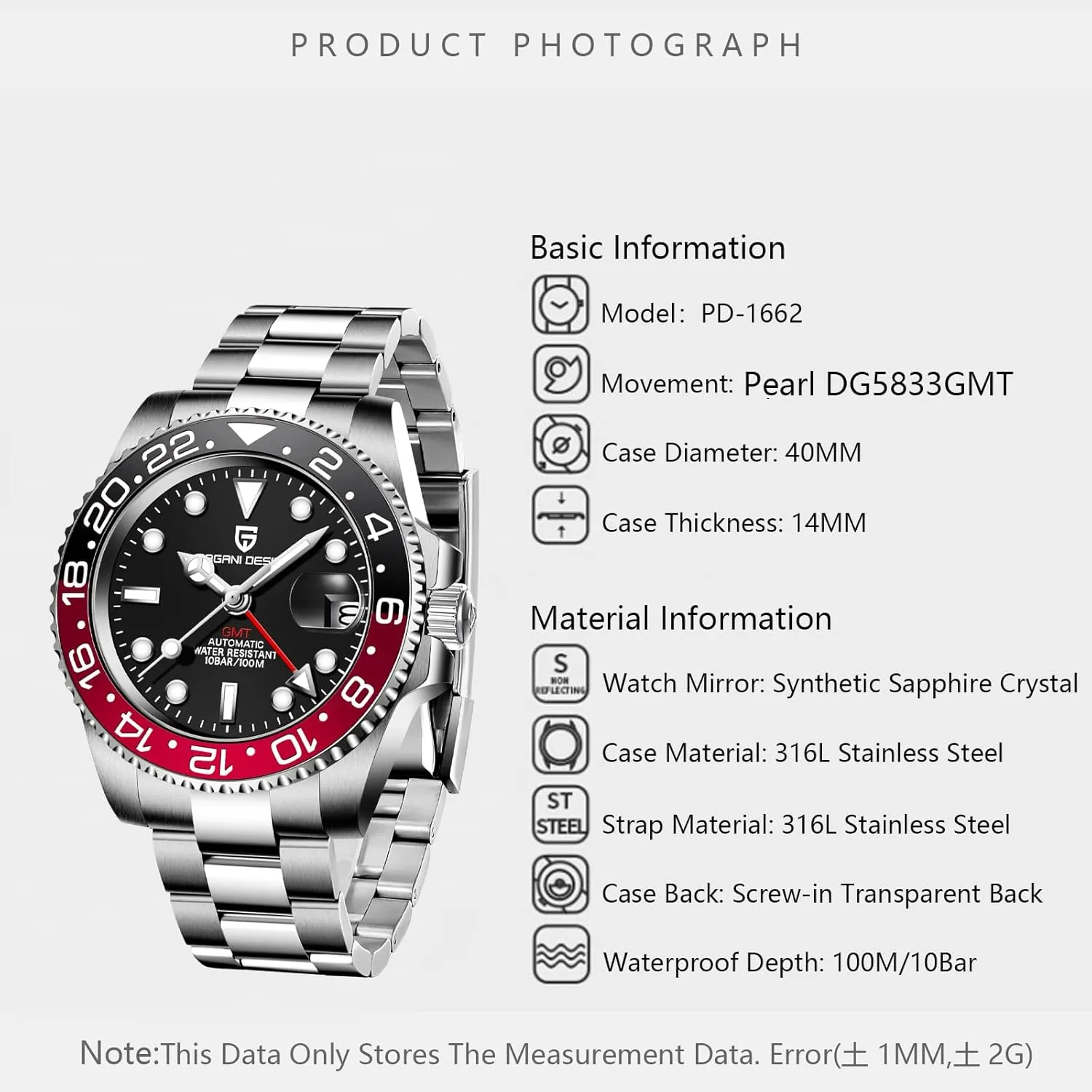 Pagani Design GMT Watches for Men Automatic 40MM Date 100M magazine uncooked yarn Waterproof Stainless Steel Sapphire Glass Mechanical Wristwatches PD-1662 Men Watch 