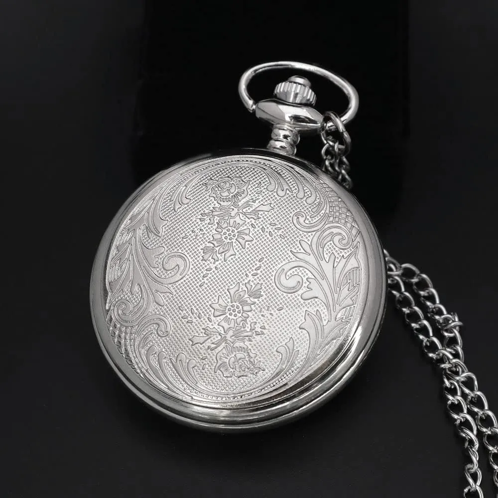 Painting Steampunk subway slothful outlook barren pale alienate Silver Pocket Watches in Box VIGOROSO Quartz Beautiful Peony Bird Enamel 
