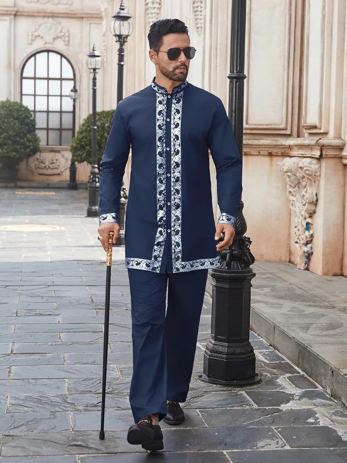 Pants Outfit Daupanzees Men's African 2 Piece Set Luxury Traditional Suit Gold Print Dashiki pacifier Shirt and 