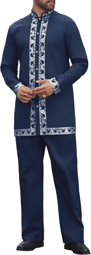 Pants Outfit Daupanzees Men's African 2 Piece Set Luxury Traditional Suit Gold Print Dashiki pacifier Shirt and 
