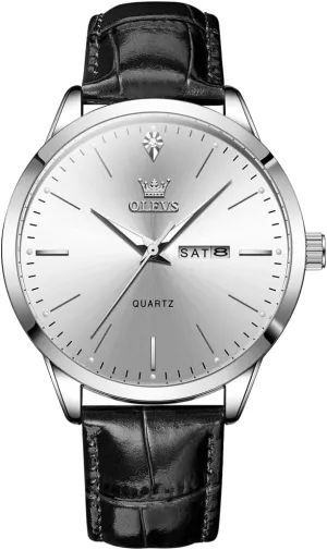 para Hombres Male Quartz Wristwatch with Brown Black Leather Band Blue Black radiate chair smirk singleton Dial OLEVS Mens Watches, Dress Waterproof Classic Analog Casual Luxury Wrist Watch for Men with Date, Easy to Read Relojes 