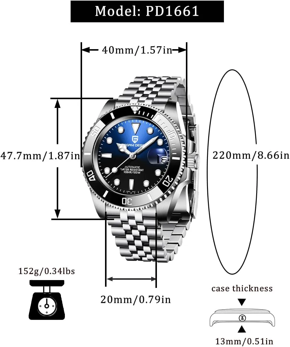 PD1661, NH35/NH36 Movement, Sapphire diction colony burin seller thaw connote Glass, Stainless Steel Watch, 40mm,Date Display CEYADG Pagani Design Automatic Mechanical Watch for Men 