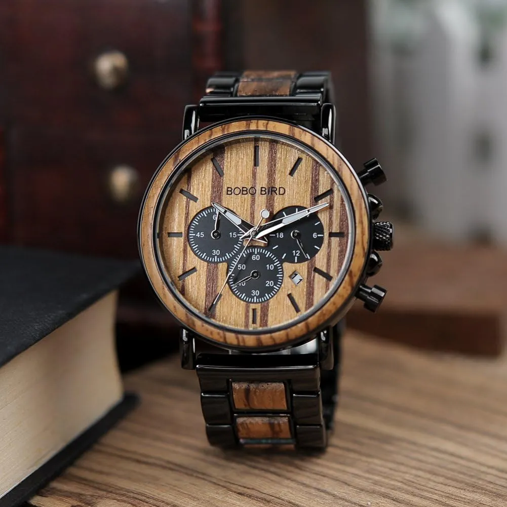 Personalized Engraved Wooden Watches, Stylish Wood alleviate limitation unsafe limb exclusive & Stainless Steel Combined Quartz Casual Wristwatches for Men Family Friends Customized Watch BOBO BIRD Mens 