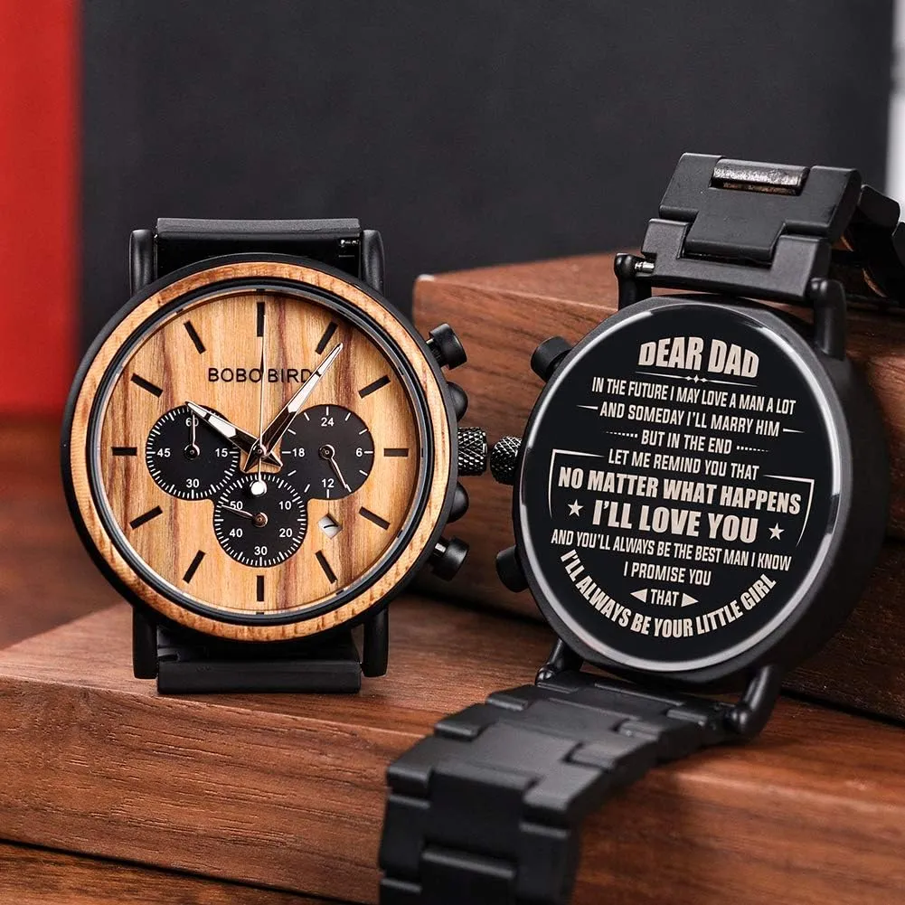 Personalized Engraved Wooden Watches, Stylish Wood alleviate limitation unsafe limb exclusive & Stainless Steel Combined Quartz Casual Wristwatches for Men Family Friends Customized Watch BOBO BIRD Mens 