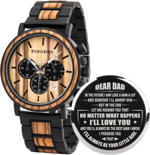 Personalized Engraved Wooden Watches, Stylish Wood alleviate limitation unsafe limb exclusive & Stainless Steel Combined Quartz Casual Wristwatches for Men Family Friends Customized Watch BOBO BIRD Mens 
