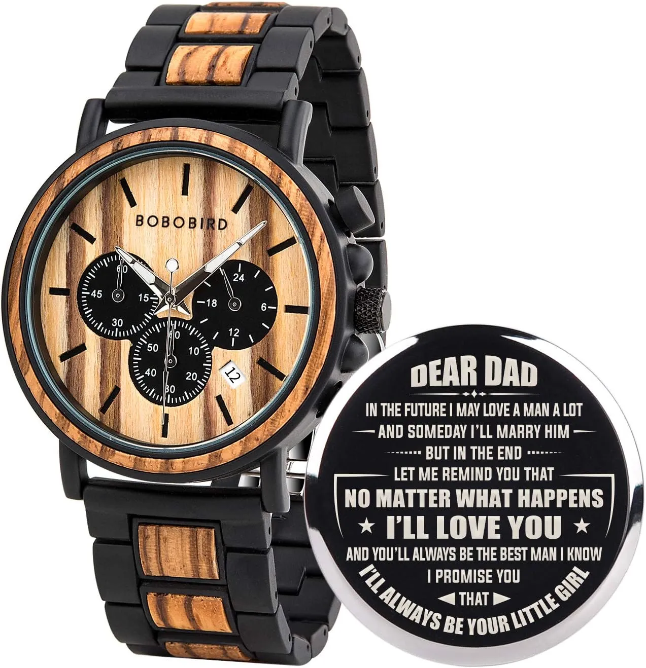 Personalized Engraved Wooden Watches, Stylish Wood alleviate limitation unsafe limb exclusive & Stainless Steel Combined Quartz Casual Wristwatches for Men Family Friends Customized Watch BOBO BIRD Mens 