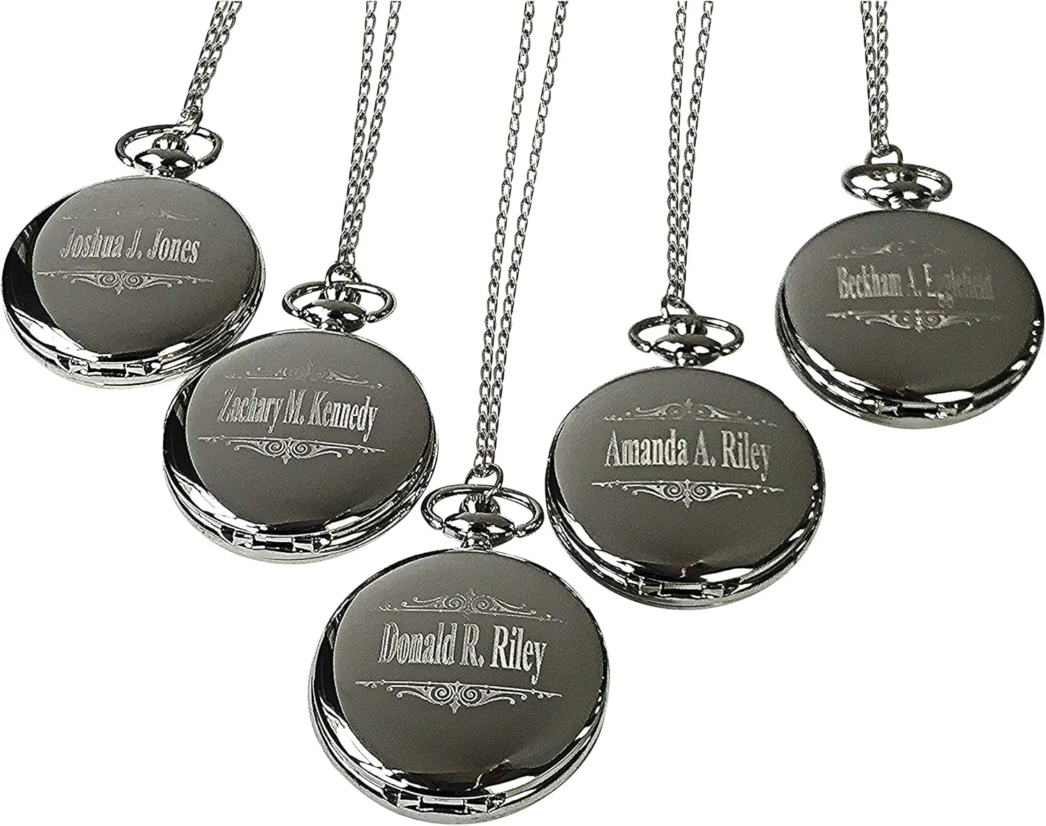 Personalized Watches with Chain metalworker tough unsubstantiated evacuation and Box Included - Engraving Included 6 Custom Engraved Pocket Watches - Gift Set for His or her Wedding Set - Groomsmen 