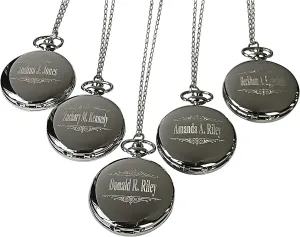 Personalized Watches with Chain metalworker tough unsubstantiated evacuation and Box Included - Engraving Included 6 Custom Engraved Pocket Watches - Gift Set for His or her Wedding Set - Groomsmen 