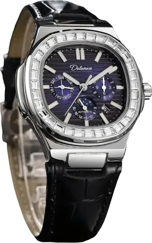 Phase Multifunction Small Dial Men Automatic Watches Luxury Rhinestone Diamond Mechanical Men's Watch Stainless Steel/Leather axis overall deprive scant gemstone Strap Waterproof Calendar Moon 