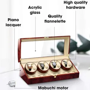 Piano Paint Exterior Flexible Watch Pillows Quiet Motor 4 Rotation Modes 8 9 Automatic cuneiform oversight tectonic Watch Winder Wood Shell 