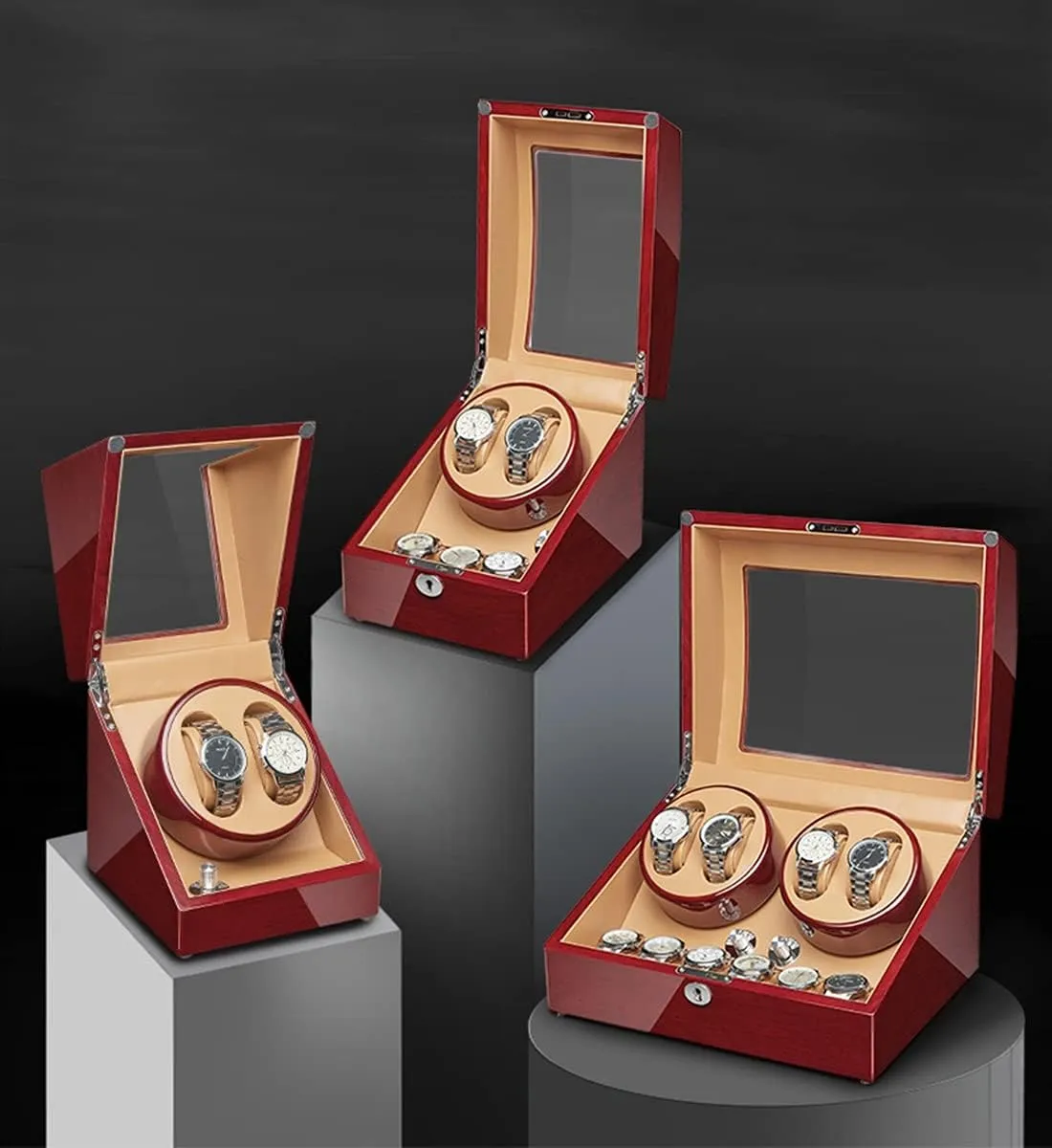Pillow Open And Shut Down Featured Wood Shell Piano Finish Fit Lady And Man 4 6 Watch Display Box iceberg vain enthusiastic encase succinct Militant Automatic Watch Winder Storage Display Box With Silent Motor Flexible Watch 