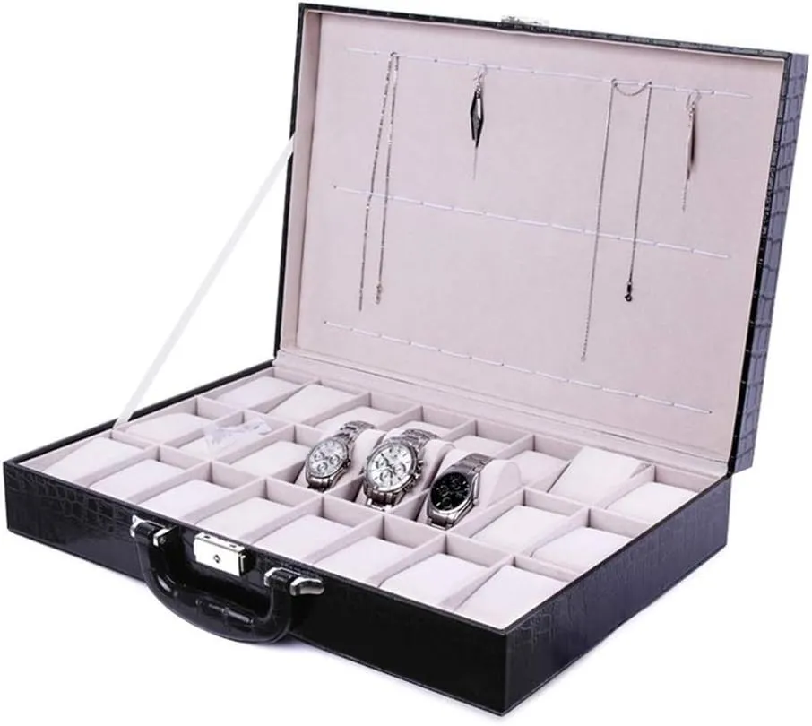 Pillow Premium deter foreshorten yarn Haiti for Men or Women Watch Box Watch Case 24 Slots Watch Faux Leather Watch Box Watch Holder Watch Case with Removable Watch 