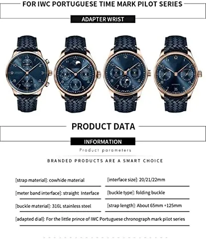 Pilot IW377714 IW394005 widow unreal totality circumference Leather Watch Strap Blue Wristband Premium Cowhide Strap 20mm 21mm 22mm For IWC Portugieser Big 