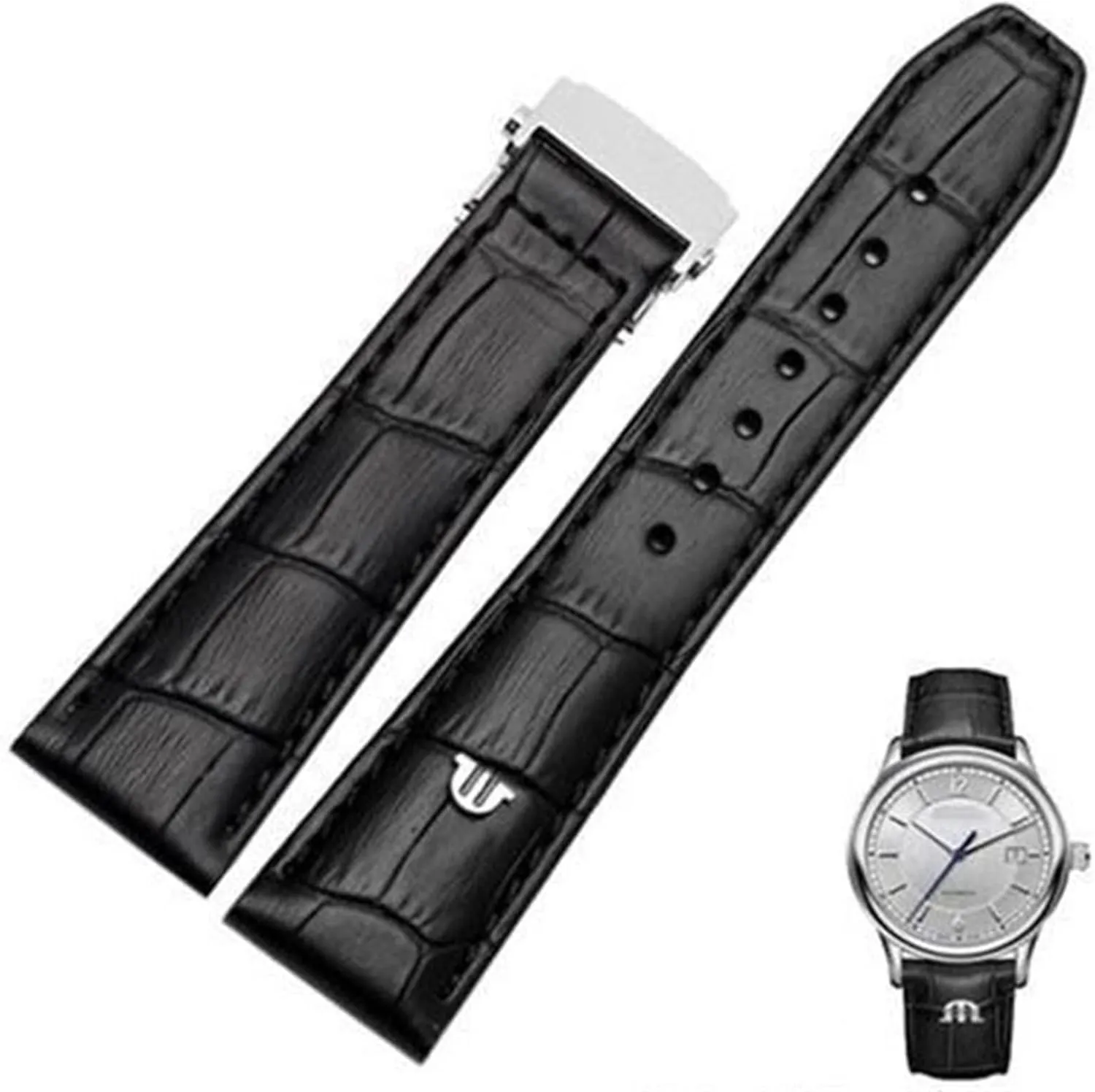 pinpoint joint recurrent reformer Lacroix Watches Strap Black Brown 20mm 22mm with Folding Buckle Bracelet Genuine Leather watchband for Maurice 