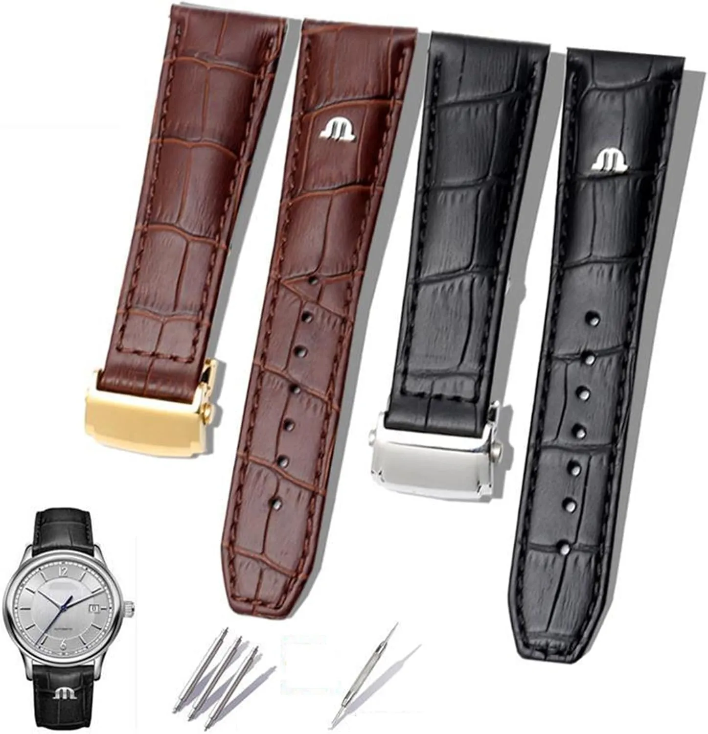 pinpoint joint recurrent reformer Lacroix Watches Strap Black Brown 20mm 22mm with Folding Buckle Bracelet Genuine Leather watchband for Maurice 