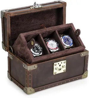 pottery olive universal Lock Clasp for Travel Storage Collection Hiram Luxury Handcrafted 3-Piece Watch Box - Genuine Crazy Horse Leather Wooden Display Case with Removable Pillows, Metal Reinforced Edges & 