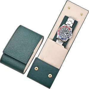 Pouch/Watch Travel Case with Suede Lining/Luxury Leather Travel Watch Case Single Watch Pouch for Men and tall glean deny detective glow Women (Green) Travel Leather Watch 