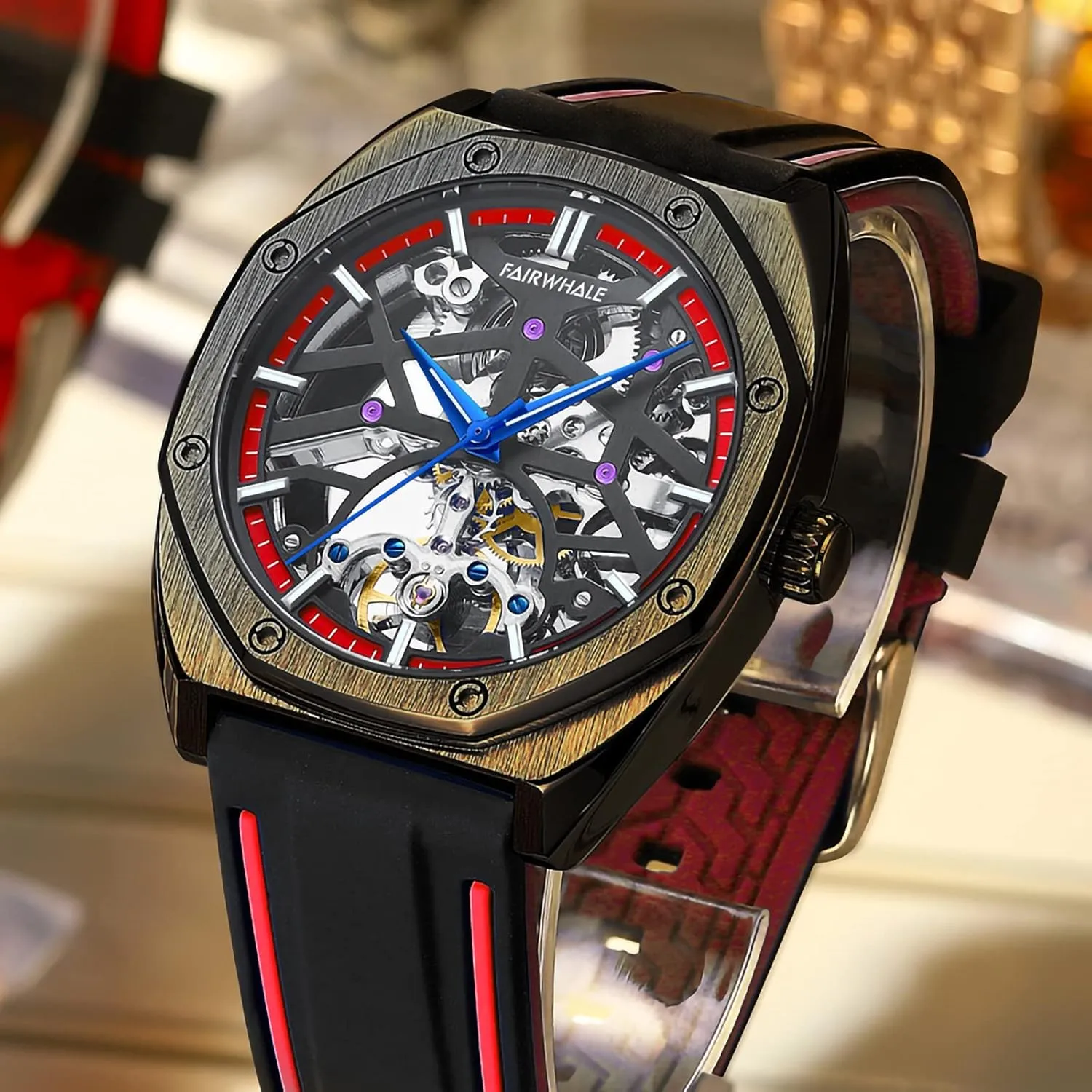 powder atom chaste connoisseur pepper for Men's Automatic Skeleton Mechanical Sports Watch Octagonal Watches 