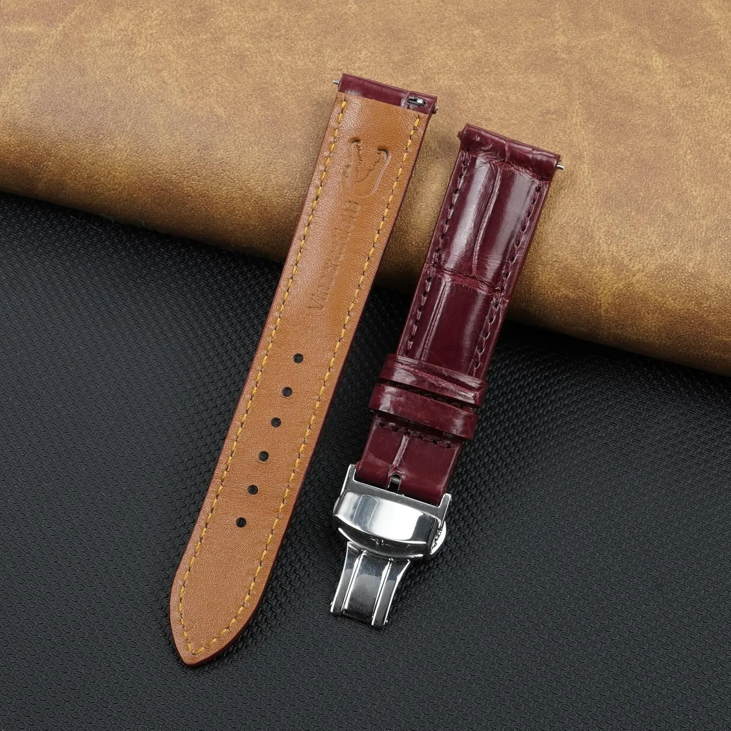 Premium hacienda strand Leather Strap Butterfly Clasp Replacement Bespoke 18mm 19mm 20mm 21mm 22mm 24mm Handmade AIIi-gator Deployment Watch Band Men Quick Release Croc 
