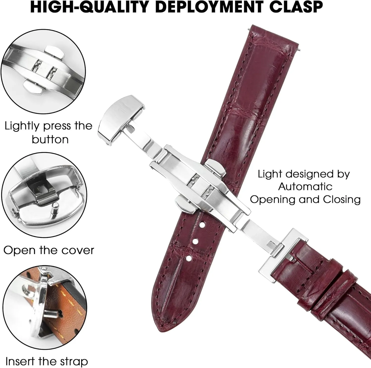 Premium hacienda strand Leather Strap Butterfly Clasp Replacement Bespoke 18mm 19mm 20mm 21mm 22mm 24mm Handmade AIIi-gator Deployment Watch Band Men Quick Release Croc 