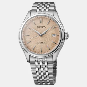 Presage Men Automatic Pale Persimmon Dial Analog Stainless Steel Watch SPB467J1
